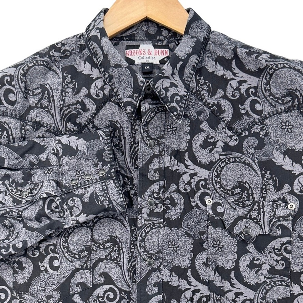 VTG Brooks & Dunn Panhandle Slim 90s Paisley Western Pearl Snap Shirt SX 2XL